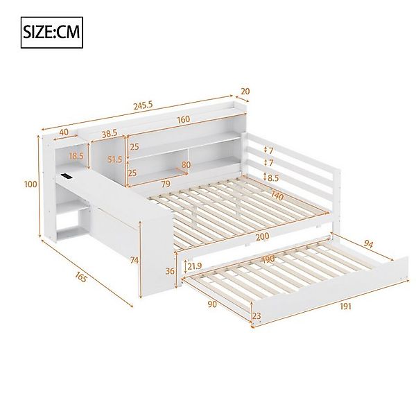 Flieks Massivholzbett, Kinderbett 140x200cm mit Schreibtisch Steckdose Ausz günstig online kaufen