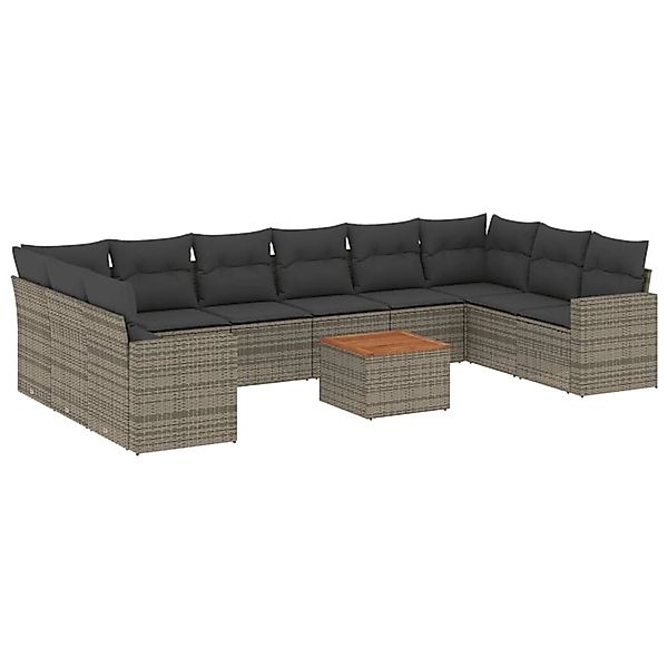 vidaXL 11-Tlg Garten-Sofagarnitur mit Kissen Grau Poly Rattan 3256627 günstig online kaufen