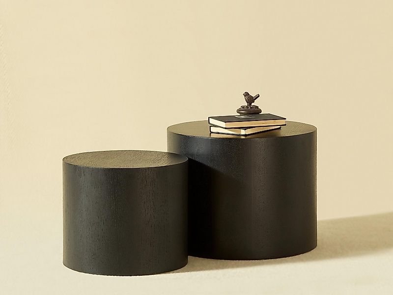 NJLyuhome Couchtisch Schwarzer runder Beistelltisch-Set, Nesting Tische im günstig online kaufen