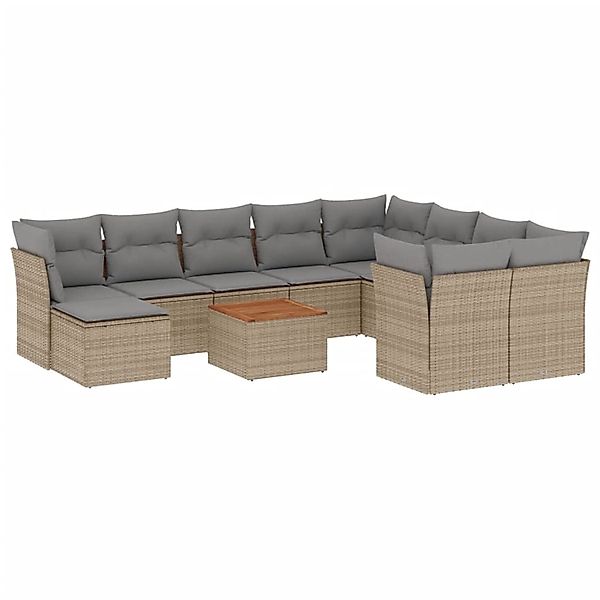 vidaXL 11-Tlg Garten-Sofagarnitur mit Kissen Beige Poly Rattan 3223973 günstig online kaufen