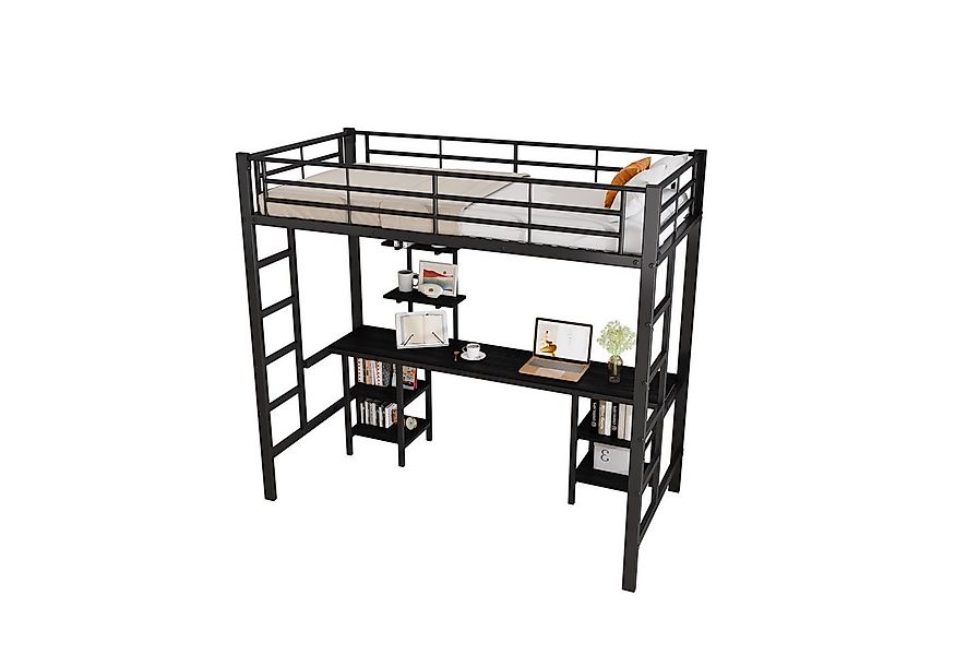 Merax Etagenbett, mit Schreibtisch und 3 Bücherregalen, Eisenbett Hochbett günstig online kaufen