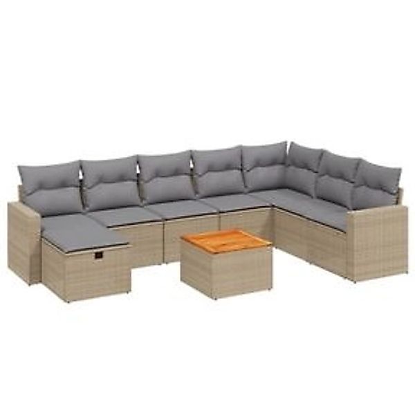 vidaXL 9-tlg Garten-Sofagarnitur mit Kissen Beige Poly Rattan Modell 129 günstig online kaufen