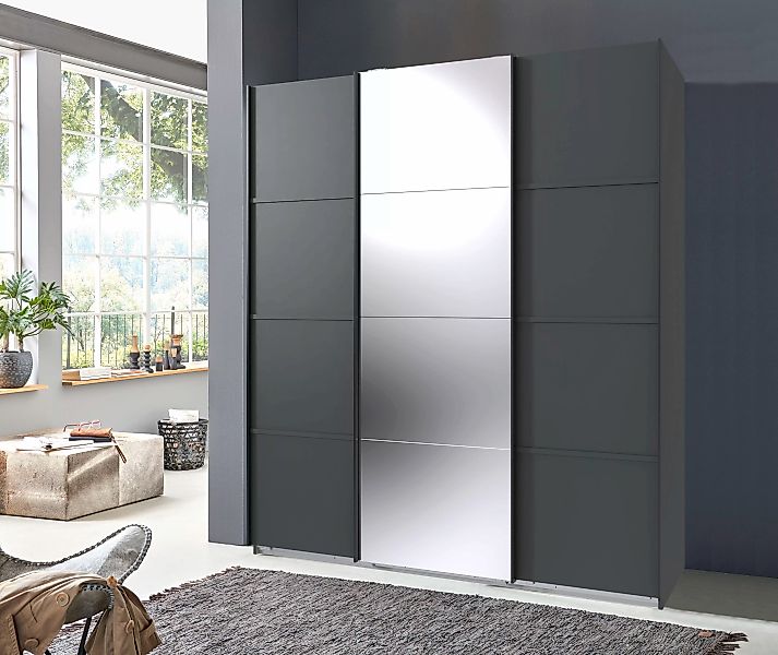 Wimex Schwebetürenschrank "Jork Kleiderschrank mit Spiegel, schwarze Metall günstig online kaufen