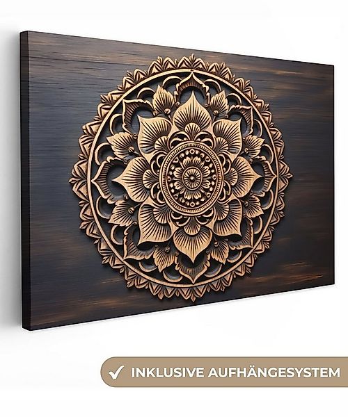 OneMillionCanvasses® Leinwandbild Mandala - Holz - Blumen - Braun, Fotodruc günstig online kaufen