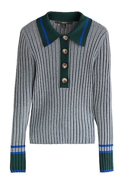 Next Strickpullover Gerippter, langärmeliger Polopullover (1-tlg) günstig online kaufen