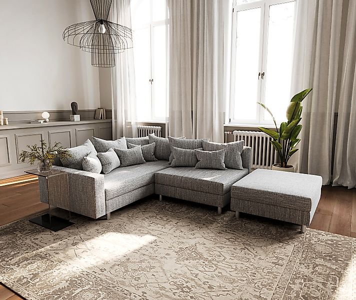 DELIFE Ecksofa Clovis, Hellgrau Strukturstoff mit günstig online kaufen