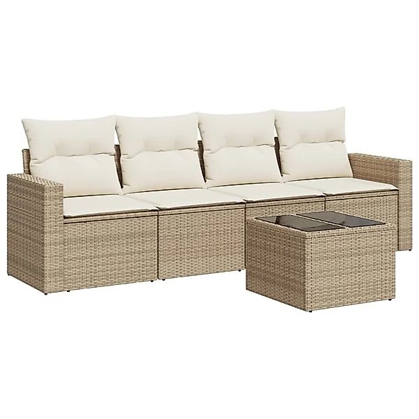 vidaXL 5-Tlg Garten-Sofagarnitur mit Kissen Beige Poly Rattan 3251025 günstig online kaufen
