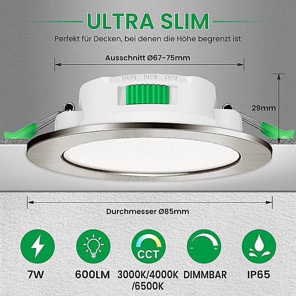 ALUSSO LED Einbaustrahler 6er-Set, 68mm 7W günstig online kaufen