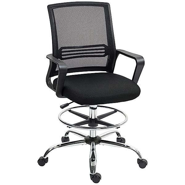HOMCOM Bürostuhl Netzstoff Kunststoff Schwarz 58L x 58B x 103-123H cm günstig online kaufen