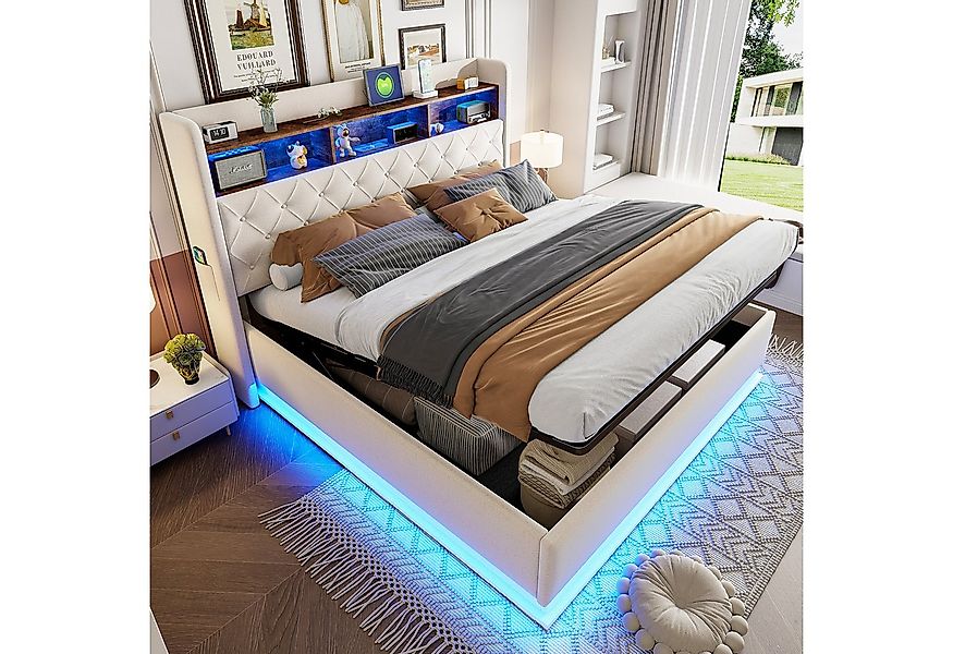 HAUSS SPOLE Polsterbett 180x200cm Stauraumbett mit USB-Ladeanschluss, LED-L günstig online kaufen