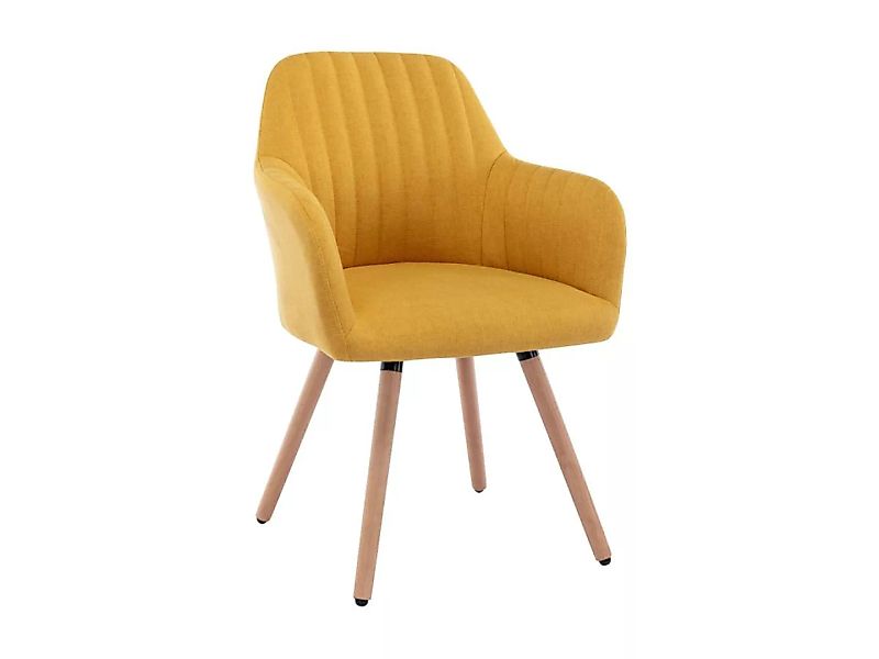Stuhl mit Armlehnen - Stoff & Metall in Holzoptik - Gelb - ELEANA günstig online kaufen