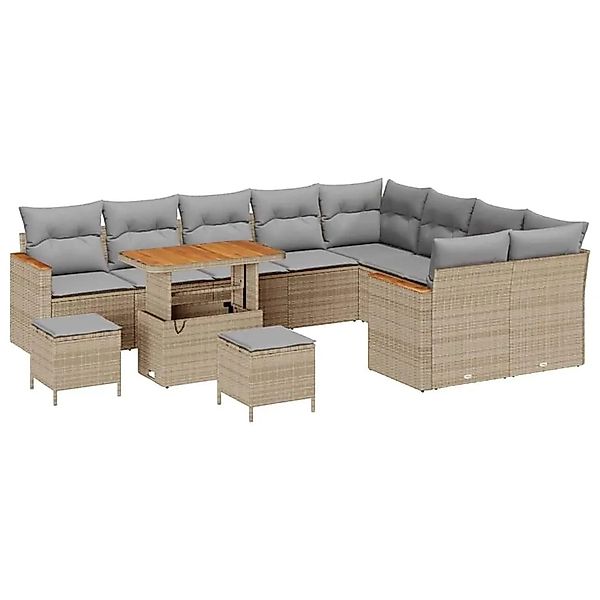 vidaXL Gartensofa-set mit Kissen mit Speicher 12-Tlg Beige Poly-Rattan 3365 günstig online kaufen