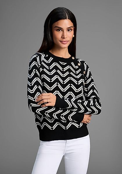 Laura Scott Rundhalspullover kuscheliger Strick mit Jaquardmuster und Knöpf günstig online kaufen