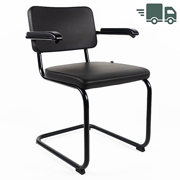 THONET Stahlrohr-Freischwinger S 64 PV | Polstersitz Nappaleder nero schwar günstig online kaufen