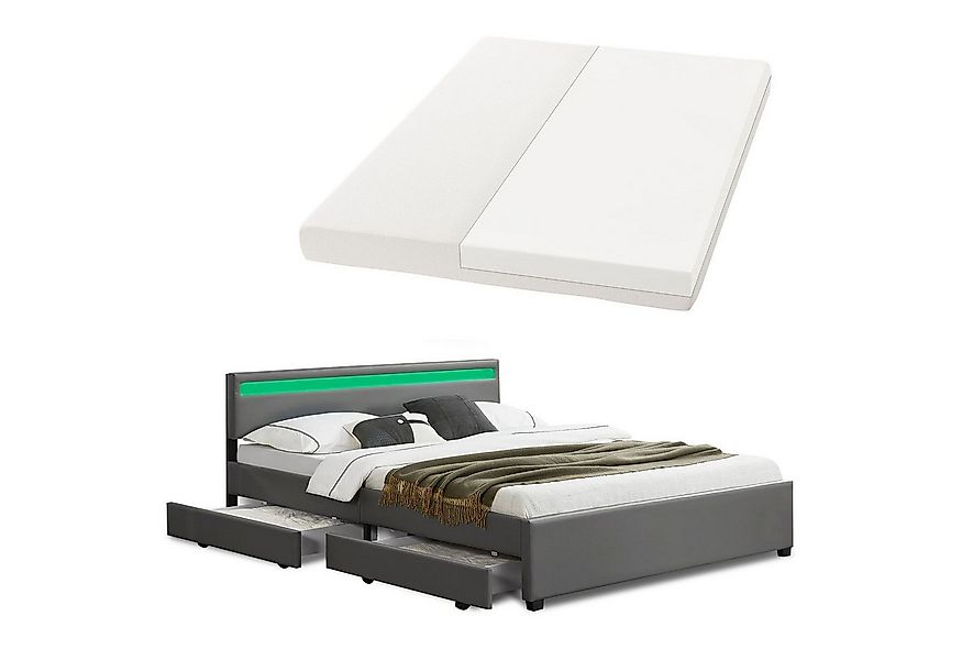 Juskys Polsterbett Lyon mit Matratze, 180x200 cm, ausziehbare Bettkästen, L günstig online kaufen