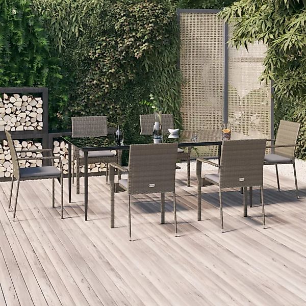 Vidaxl 7-tlg. Garten-essgruppe Mit Kissen Schwarz Und Grau Poly Rattan günstig online kaufen