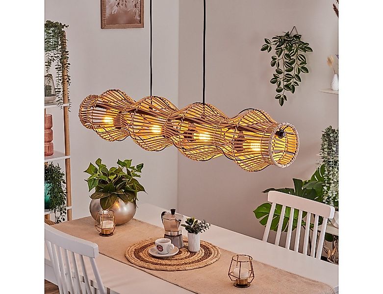 hofstein Pendelleuchte Hängelampe aus Metall/Bambus in Schwarz/Naturfarben, günstig online kaufen