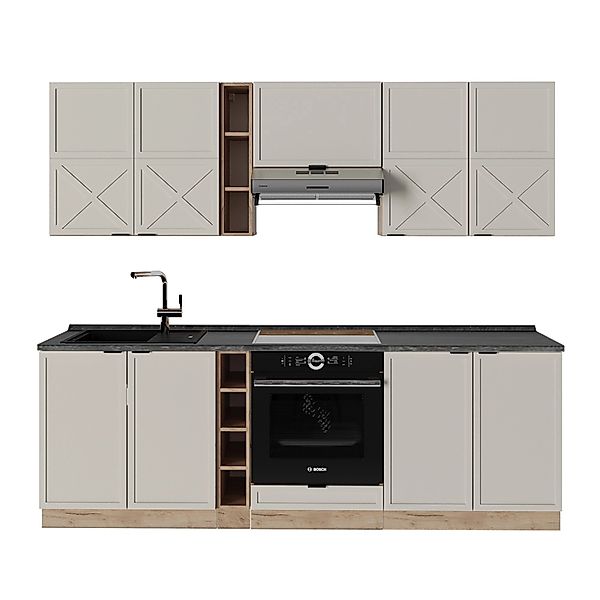 Vicco Fame-Line Küchenzeile GrauBeige/Goldkraft Eiche 235 cm AP Anthrazit günstig online kaufen