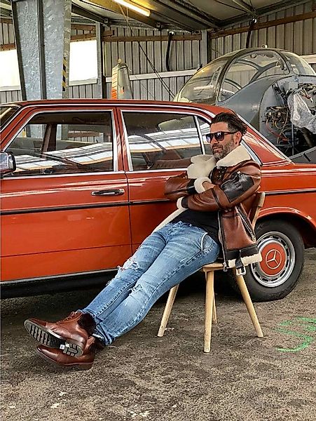 Hollert Bomberjacke B16 Herren Lammfelljacke Echtleder Merino Schaffell Fli günstig online kaufen