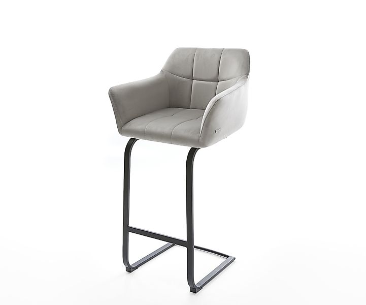 Barstuhl Yulo-Flex Samt Grau Freischwinger flach Metall günstig online kaufen
