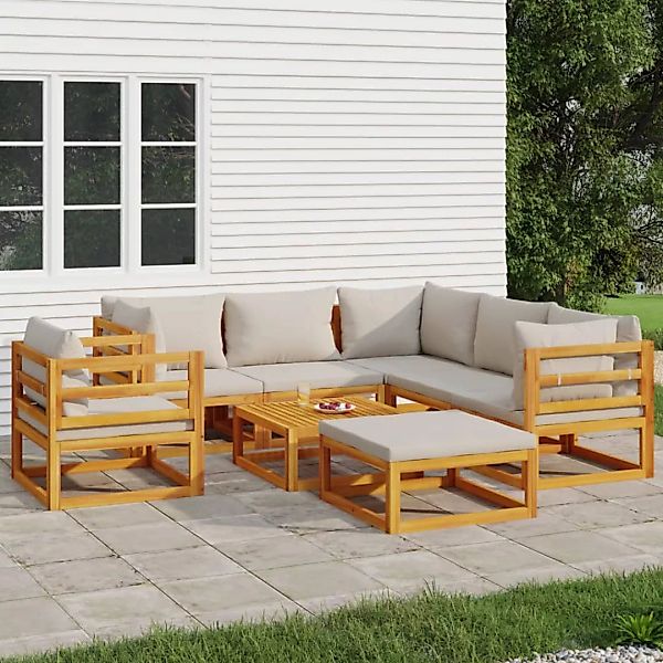 Vidaxl 8-tlg. Garten-lounge-set Mit Hellgrauen Kissen Massivholz günstig online kaufen