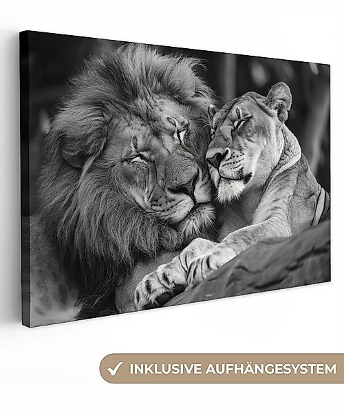 OneMillionCanvasses® Leinwandbild Löwen - Tiere - Schwarz - Weiß - Löwe, Fo günstig online kaufen