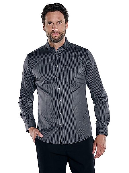 Engbers Langarmhemd Herren Langarm-Hemd gestreift, Schwarz günstig online kaufen