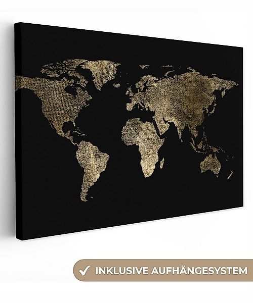 OneMillionCanvasses® Leinwandbild Weltkarte - Gold - Schwarz - Erde - Luxus günstig online kaufen