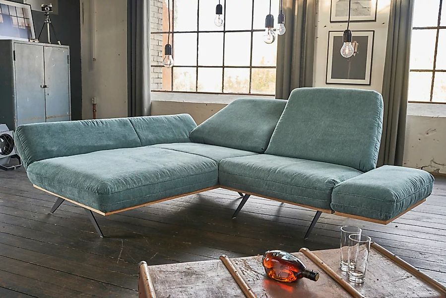 KAWOLA Ecksofa NINO, Couch L-Form rechts oder links Stoff petrol 250x99 cm günstig online kaufen