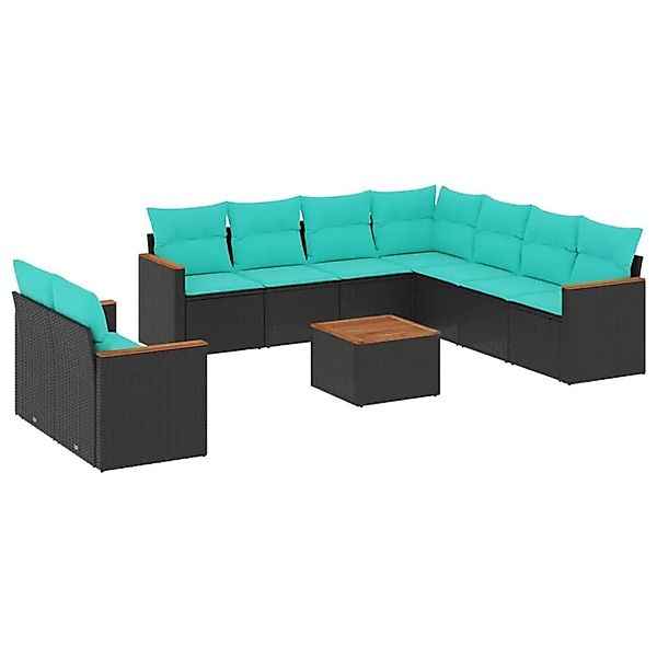 vidaXL 10-Tlg Gartensofa-Set mit Kissen Schwarz Polyrattan 3226106 günstig online kaufen