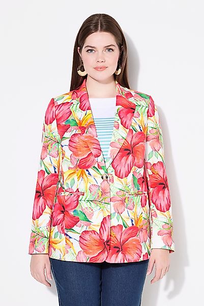 Ulla Popken Blusenblazer Blazer Blütenmuster Reverskragen günstig online kaufen