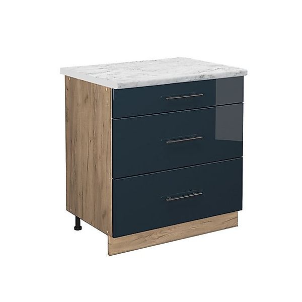 Vicco Küchenunterschrank Fame-Line Dunkelblau Hochglanz/Goldkraft Eiche 80 günstig online kaufen