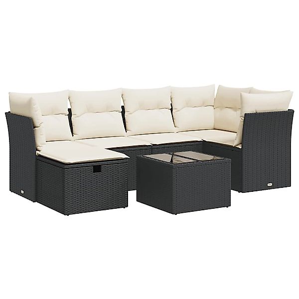 vidaXL 7-Tlg Garten-Sofagarnitur mit Kissen Schwarz Poly Rattan 3325292 günstig online kaufen