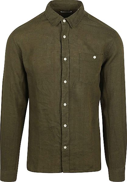 KnowledgeCotton Apparel Hemd Leinen Olivgrün - Größe M günstig online kaufen