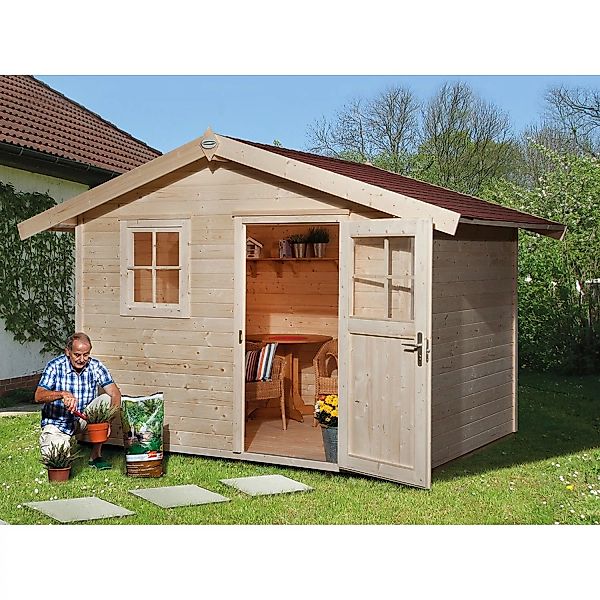 OBI Outdoor Living Holz-Gartenhaus Bozen Satteldach Unbehandelt 300 cm x 27 günstig online kaufen