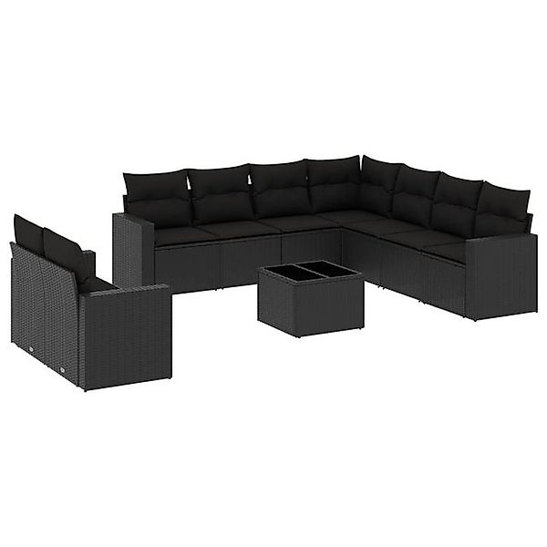 vidaXL Sofaelement 10-tlg. Garten-Sofagarnitur mit Kissen Schwarz Poly Ratt günstig online kaufen