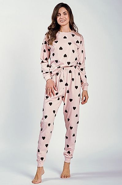 Mademoiselle Sommeil Pyjama langarm Schlafanzug in zartrosa mit schwarzen H günstig online kaufen