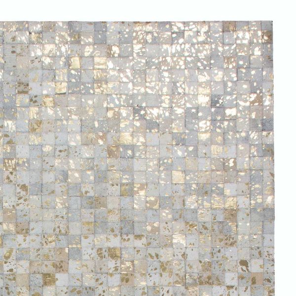 Patchwork Teppich in Creme Weiß und Goldfarben Echtfell günstig online kaufen