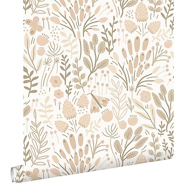 ESTAhome Tapete Blätter und Blumen Weiß und Beige 50 x 900 cm günstig online kaufen