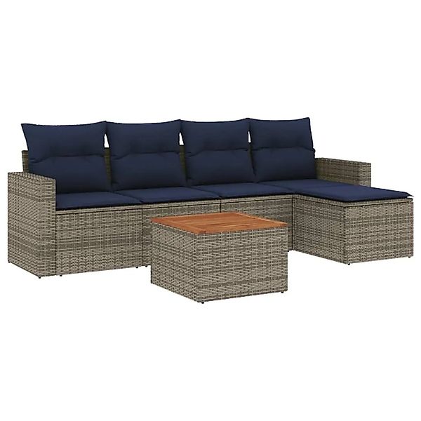 vidaXL 6-Tlg Gartensofa-Set mit Kissen Grau Polyrattan 3256432 günstig online kaufen