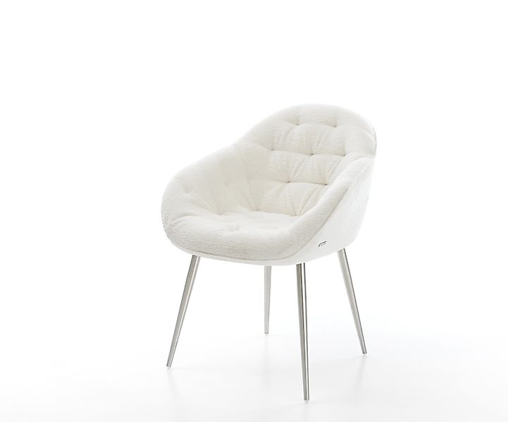 Esszimmerstuhl Gaio-Flex Bouclé Soft Beige 4-Fuß konisch Edelstahl günstig online kaufen