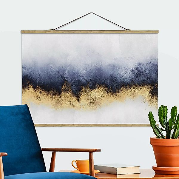 Stoffbild Abstrakt mit Posterleisten - Querformat Wolkenhimmel mit Gold günstig online kaufen