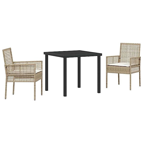 vidaXL 3-Teiliges Garten Esszimmer Set mit Kissen Beige Poly Rattan 3379891 günstig online kaufen