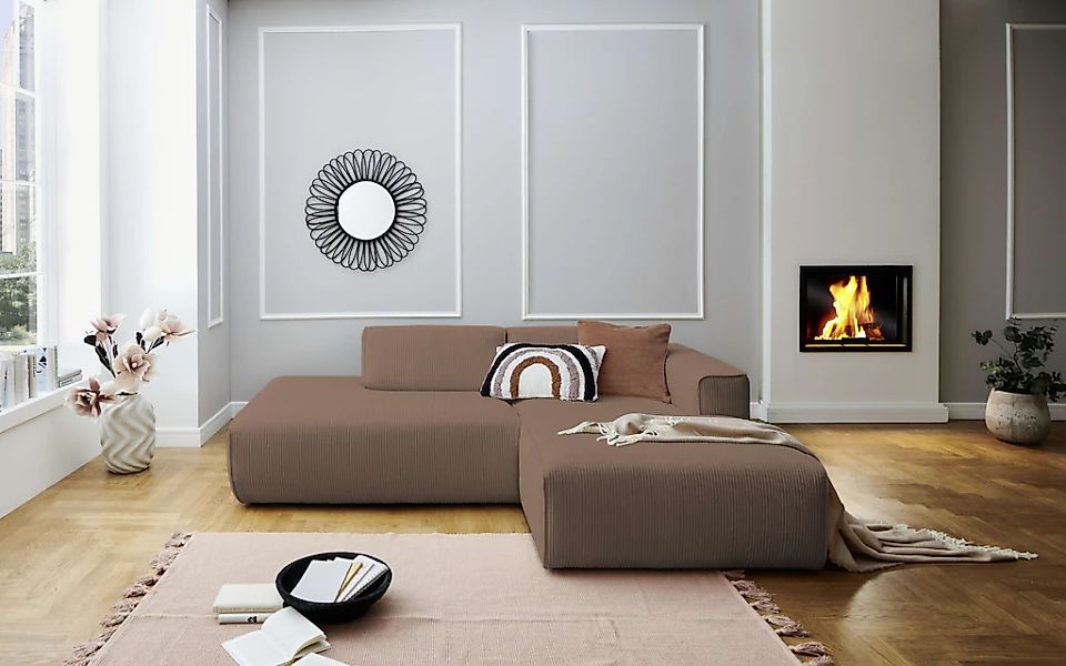 Home affaire Ecksofa "Noord mit Kedernaht, Breite 227 cm, L-Form" Cord, Str günstig online kaufen
