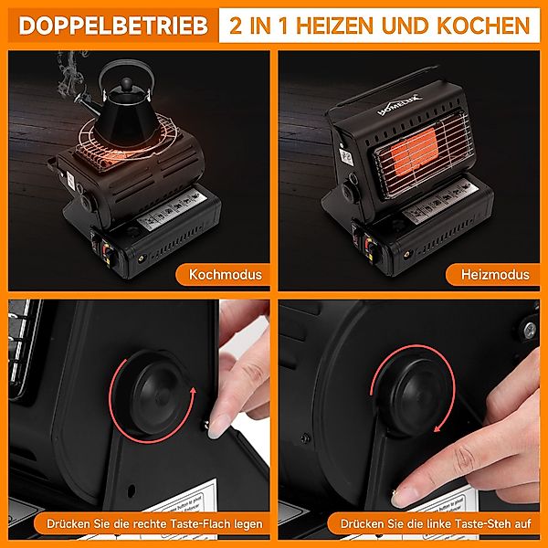 HOMELUX Heizstrahler 1300W 2in1 Tragbare Gasheizung, günstig online kaufen