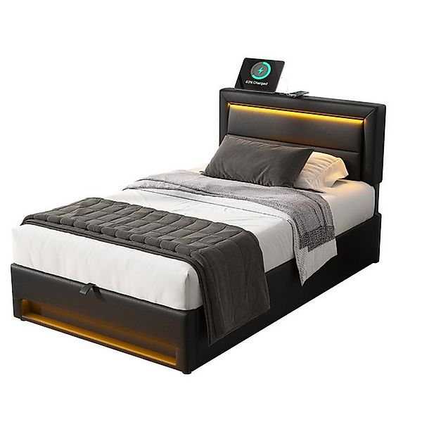 OKWISH Polsterbett mit LED-Beleuchtung und Stauraum günstig online kaufen