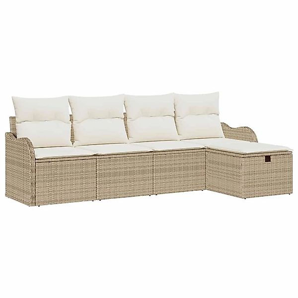 vidaXL Garten-Sofa-Set mit Kissen mit Speicher 5-Tlg Beige Poly Rattan 3360 günstig online kaufen