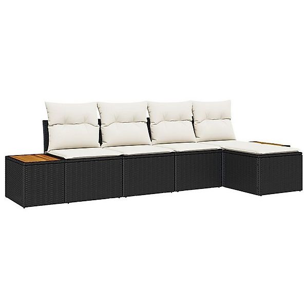vidaXL Loungesofa 5-teiliges Garten-Sofa-Set mit Kissen Schwarz Poly-Rattan günstig online kaufen