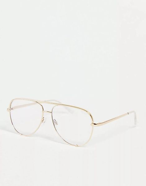 Quay – High Key Mini – Kleine, goldfarbene Pilotenbrille mit Blaulichtfilte günstig online kaufen