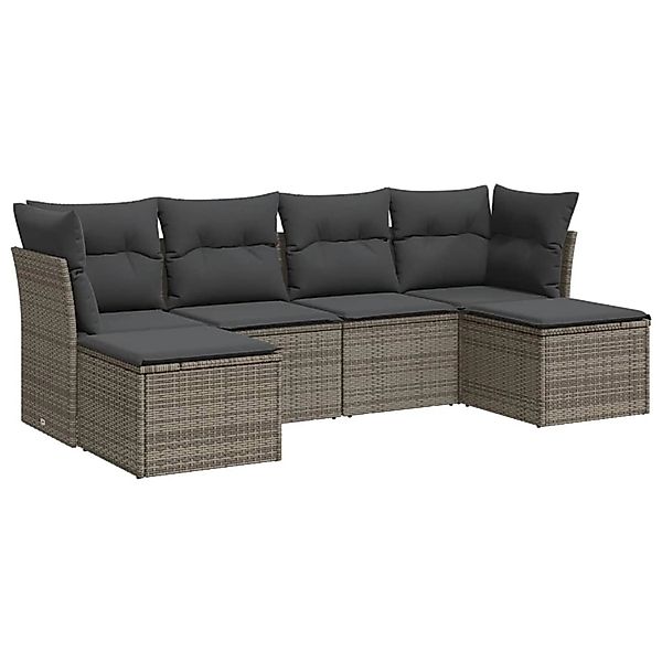 vidaXL 6-tlg Garten-Sofagarnitur mit Kissen Grau Poly Rattan Modell 8 günstig online kaufen